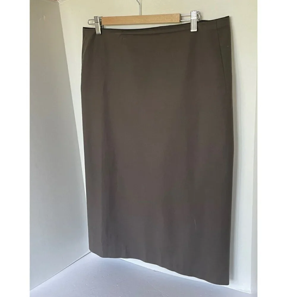 LAFAYETTE 148 Pencil Skirt 12 Khaki Green Straight Cotton Twill Stretch BackVent